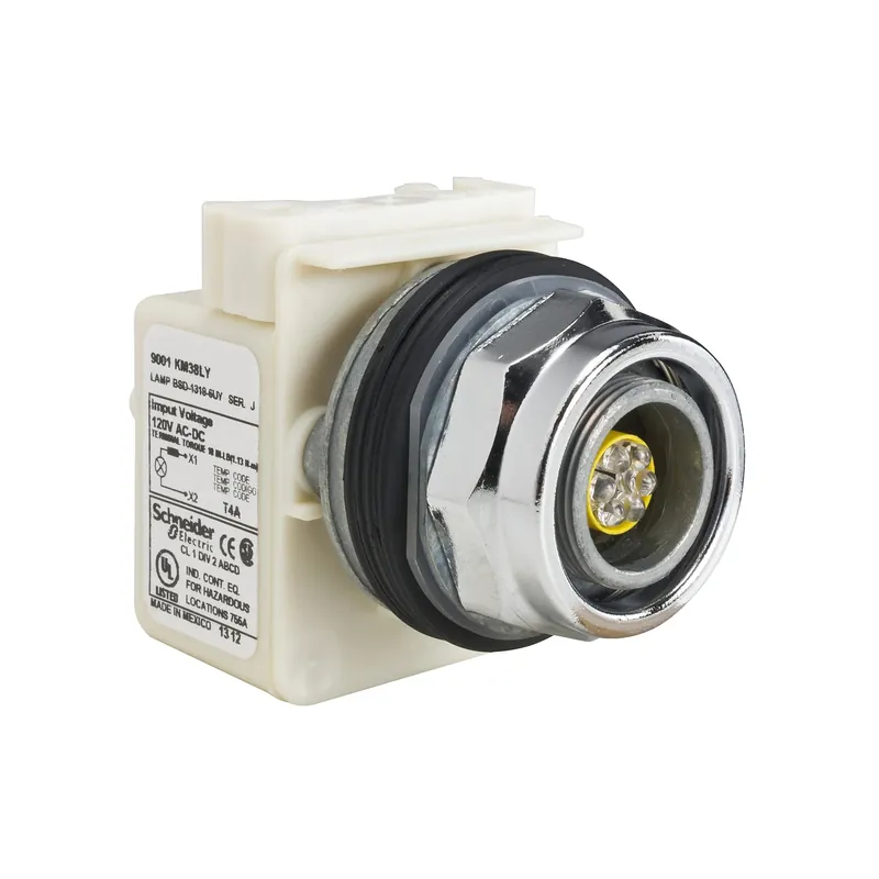 Square D 9001KP38LY Pilot Light Head Harmony 9001K Metal Without Cap 30mm LED Yellow 120V