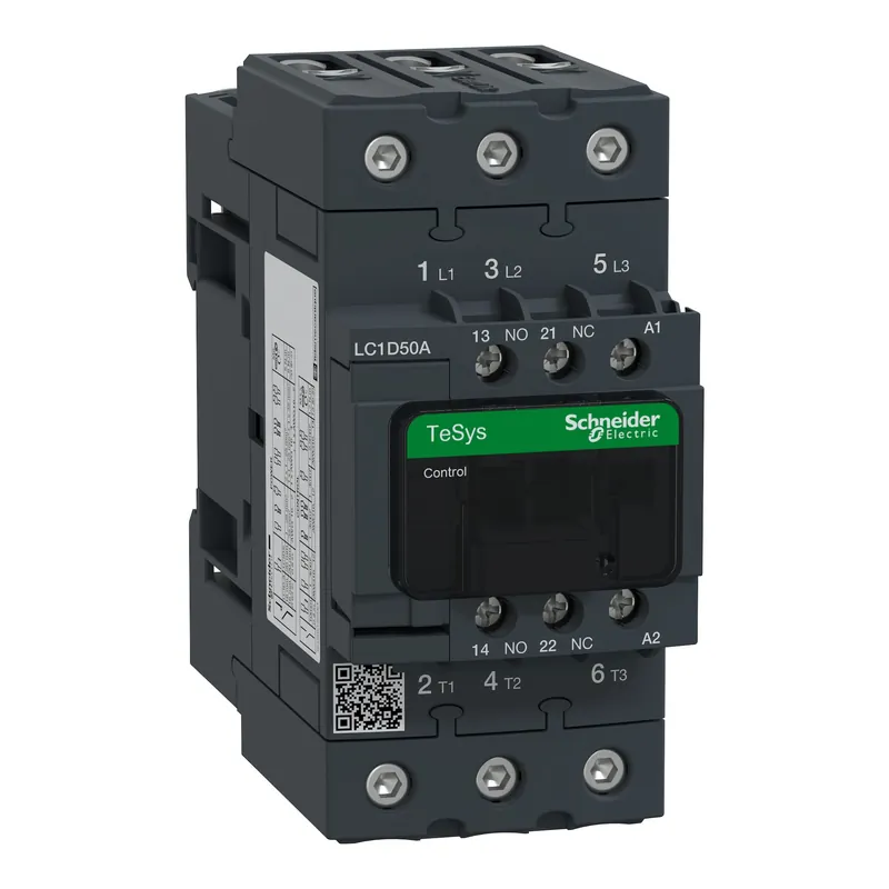 Schneider Electric LC1D50AU7 IEC Contactor TeSys Deca Nonreversing 50A 40HP at 480VAC up to 100kA SCCR 3 Phase 3 NO 240VAC 50/60Hz Coil Open