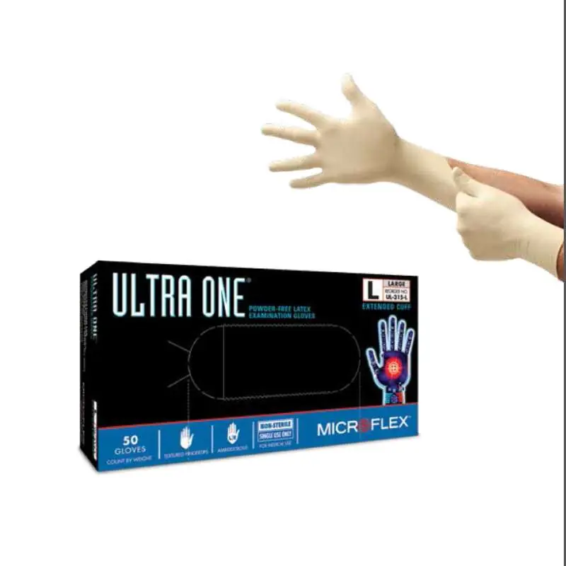 SK0507329-US20260702-105043-0 Ansell UL-315-L MICROFLEX® Ultra One® Powder Free Textured Natural Color 11mil Latex Gloves Large 50BX - Image 1