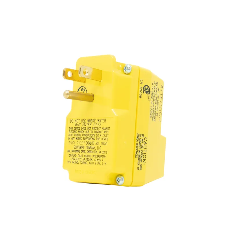 SK0507390-US20260702-105043-0 Southwire 14650013-6 Yellow 120V/15A Single Outlet GFCI Adapter, Booted Button - Image 1