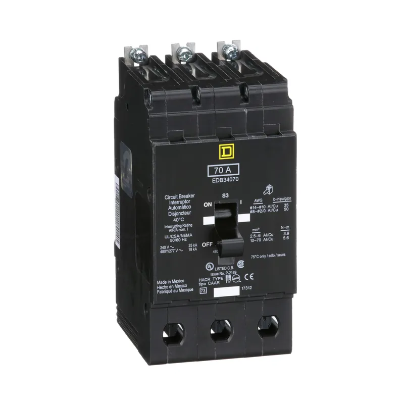 Square D EDB34070 Mini Circuit Breaker 480Y/277 Volt 70 Amp 3 Pole Bolt-On
