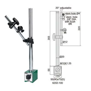 Insize 6202-100 H.Duty Magnetic Base W/Fine Adjust (202 LBF Pull)