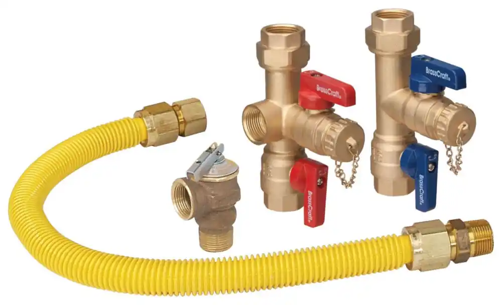 SK0508116-US20260702-105043-0 Brasscraft TK30RB21-18X Lead-Free, Forged Brass Tankless Water Heater Service Valve Kit with 3/4 x 18 Gas Connector and 3/4 Pressure Relief Valve - Image 1