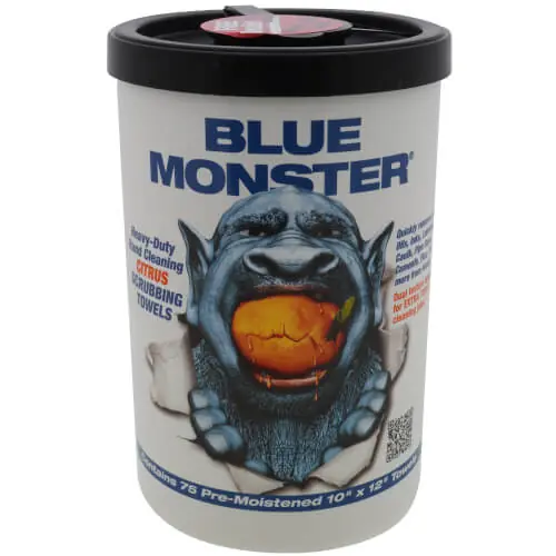 Blue Monster 77095 10 x 12 Pre-Moistened Cleaning Towels w/ Nail Brush - Citrus (75 per Pack)