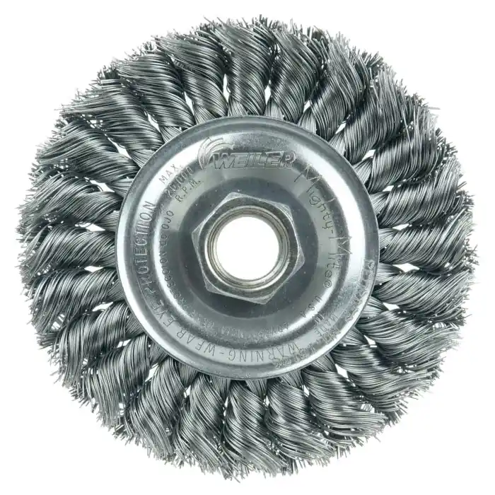 Weiler 13106V Standard Twist Knot Wire Wheel Brush 4 in Dia 1/2 in W Face 5/8-11 Arbor Hole
