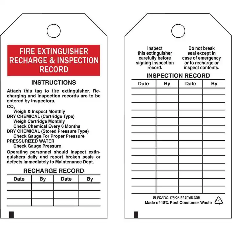 SK0513050-US20260702-105043-0 Brady 76222 Rectangular Fire Extinguisher Tag 5.75 in H x 3 in W B-851 Polyester - Image 1