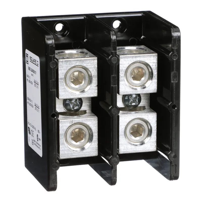 SK0513412-US20260702-105043-0 Square D 9080LBA263101 310 Amp 600 Volt 6 AWG to 350 MCM Primary Phenolic 2-Pole Standard Power Distribution Block - Image 1