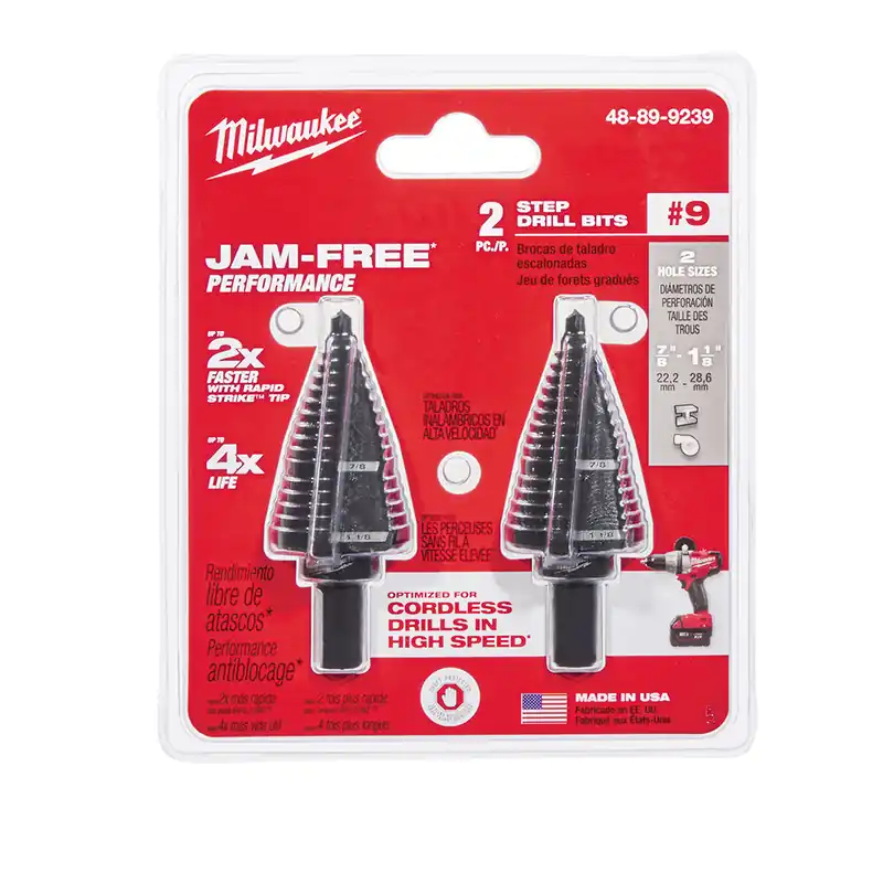 SK0513760-US20260702-105043-0 Milwaukee 48-89-9239 Step Drill Bit Set #9 Maximum Drill Bit Size 2 Pieces Black Oxide - Image 1