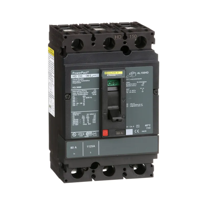 Square D HDL36080 600 Volt 80 Amp Molded Case Circuit Breaker