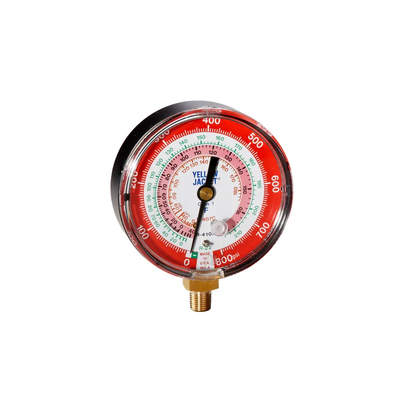 Yellow Jacket 49133 1/8 MPT, 3-1/8 Red Dial, 0 to 800 PSI, Black Pointer, Steel, R-410A, Manifold Pressure Gauge