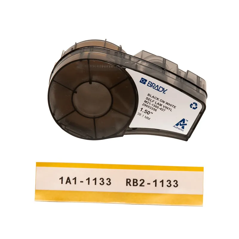 Brady M21-1500-427 Printable Label, 1-1/2 x 14' x 0.004, Black/White, 1/Cartridge