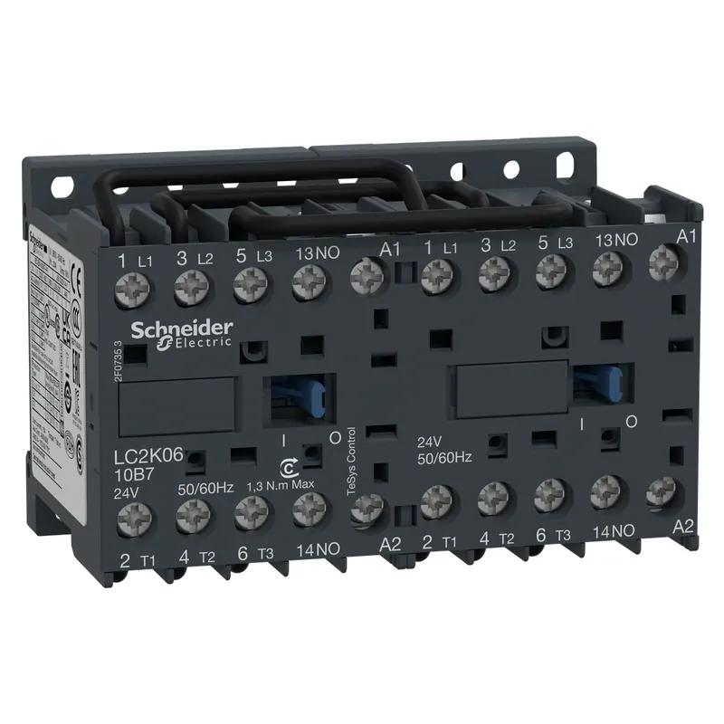 SK0515561-US20260702-105043-0 Schneider Electric LC2K0610F7 Square D 575 VAC 6 Amp 3-Pole 1NO Screw Clamp Terminal Full Voltage Reversing IEC Contactor - Image 1