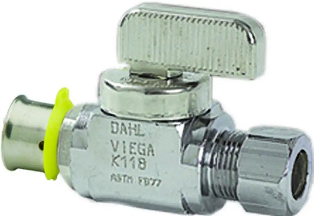 SK0515605-US20260702-105043-0 Viega 94023 1/2 x 3/8 in. Press x Compression Lever Handle Straight Supply Stop Valve in Chrome Plated - Image 1