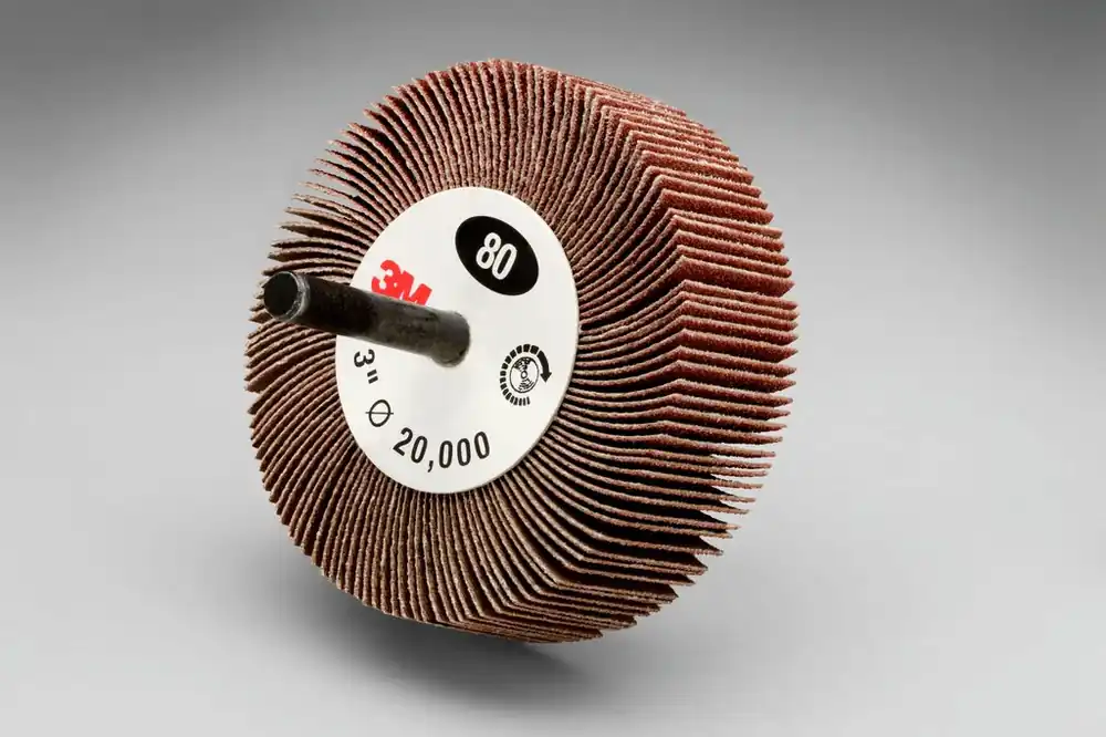 3M 7100178243 Type 83 Mounted Flap Wheel, 3 in Dia Wheel, 1 in W Face, 1/4 in Dia Shank, 80 Grit