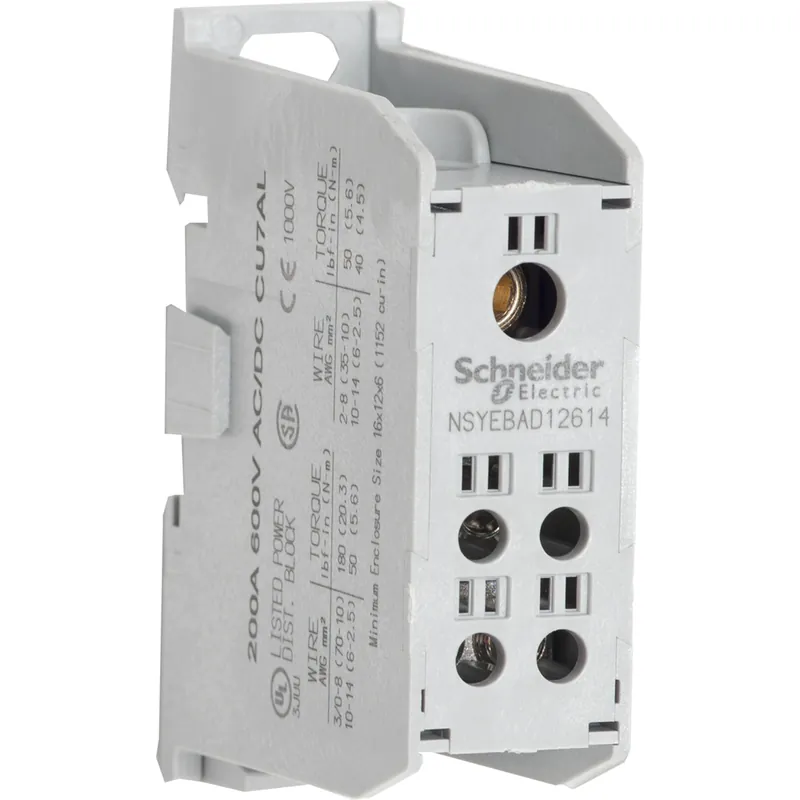 Schneider Electric NSYEBAD12614 Power Distribution Block 200A Cu 155A Al 600V Al Lug Rail