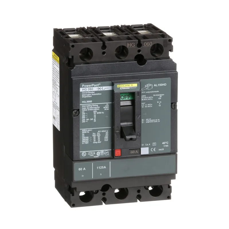 SK0517259-US20260702-105043-0 Square D HGL36060 3-Pole 60 Amp 600 Volt Thermal Magnetic Molded Case Circuit Breaker - Image 1