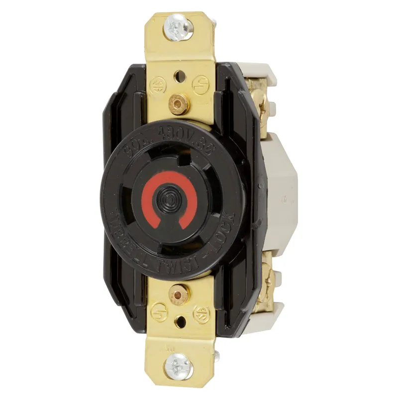 Hubbell HBL2730 30A 3Ph 480V AC Twist-Lock Black Single Flush Receptacle