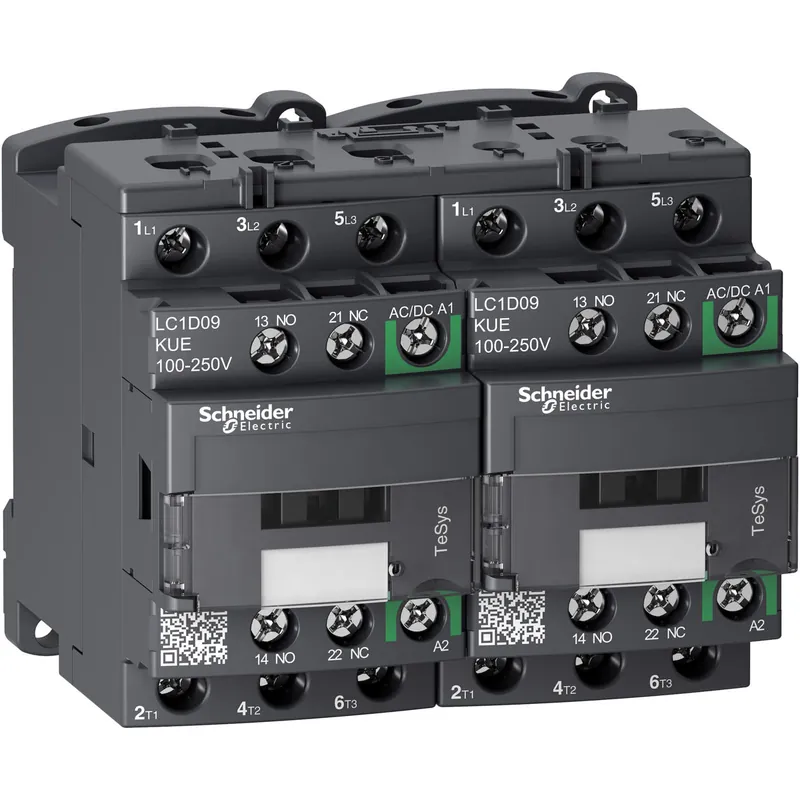 Schneider Electric LC2D09KUE TeSys Deca Reversing Contactor - 3P - <= 440 V - 9 A AC-3 - 100...250 V AC/DC coil
