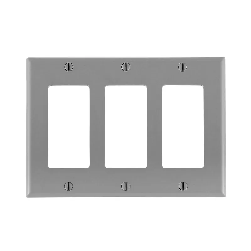 Leviton 80411-GY 3-Gang Smooth Gray Thermoset Device Mount Standard Receptacle Wallplate