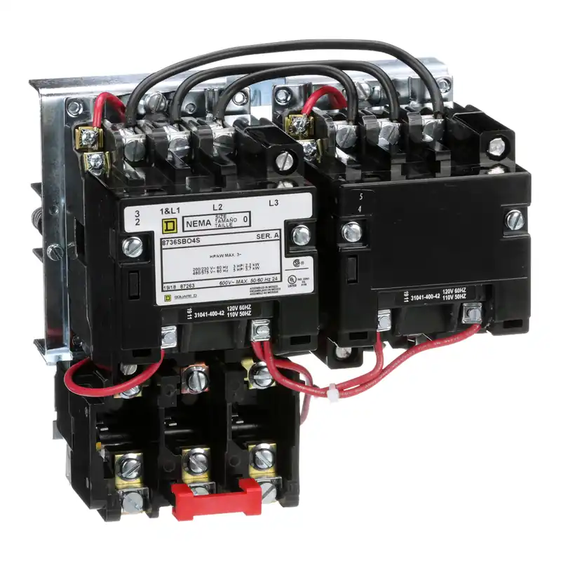 Square D 8736SBO4V02S 110/120 VAC 18 Amp 5 Hp 3-Phase 3-Pole Open Type Full Voltage Reversing Magnetic Starter