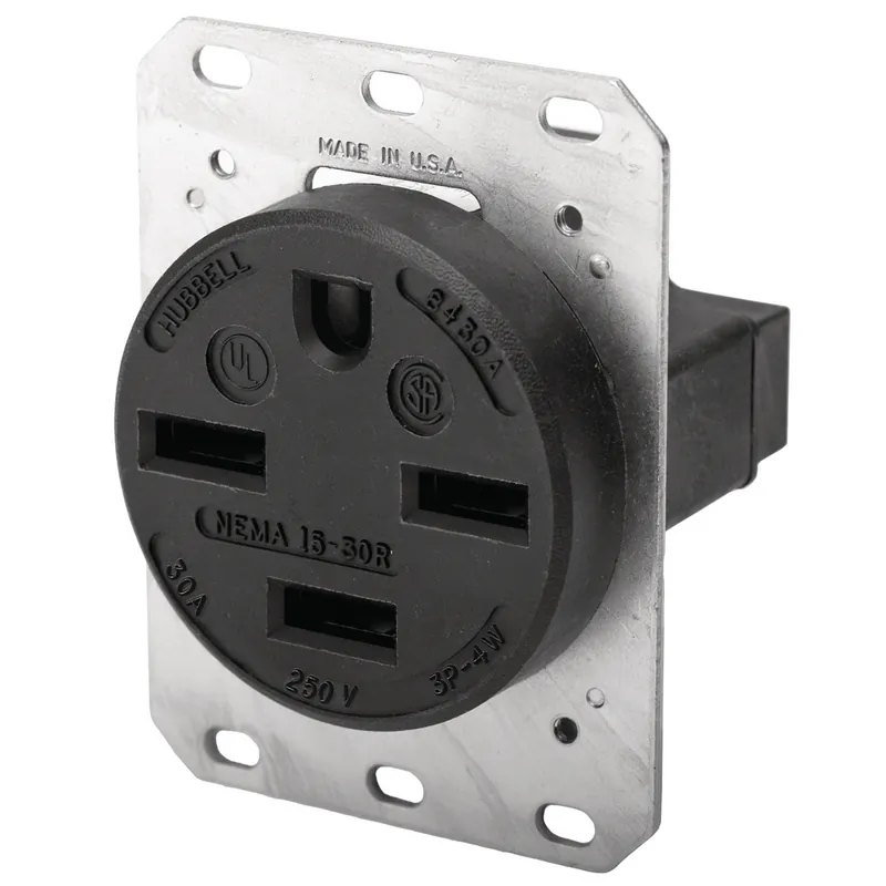 Hubbell Wiring Device-Kellems HBL8430A 30 Amp 250 Volt 3-Pole 4-Wire NEMA 15-30R Black Single Straight Blade Receptacle