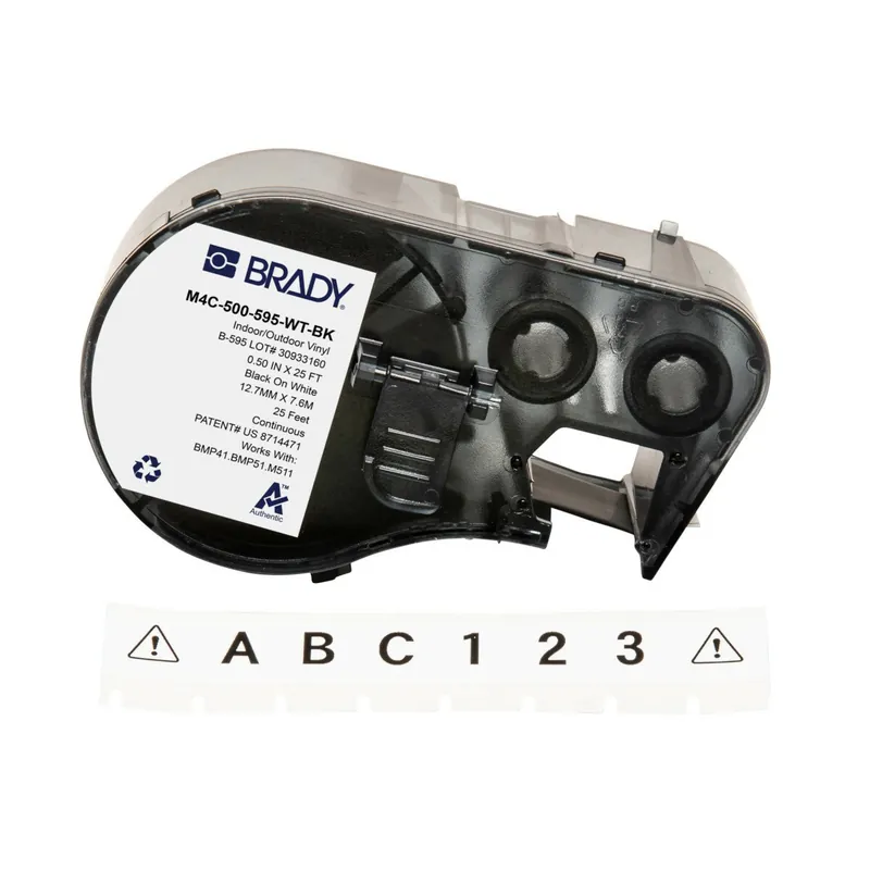 Brady M4C-500-595-WT-BK All-Weather Vinyl Lbls 0.5 in W x 25 ft