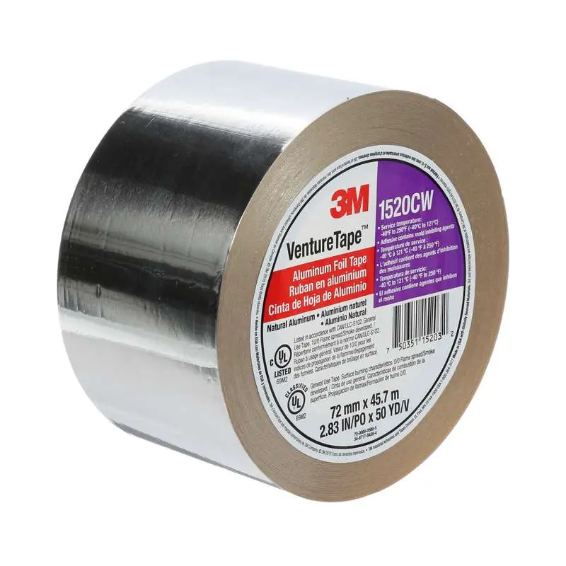 3M 7100043713 Venture Tape Aluminum Foil Tape 1520CW, Silver, 72 mm x 45.7 m, 3.2 mil
