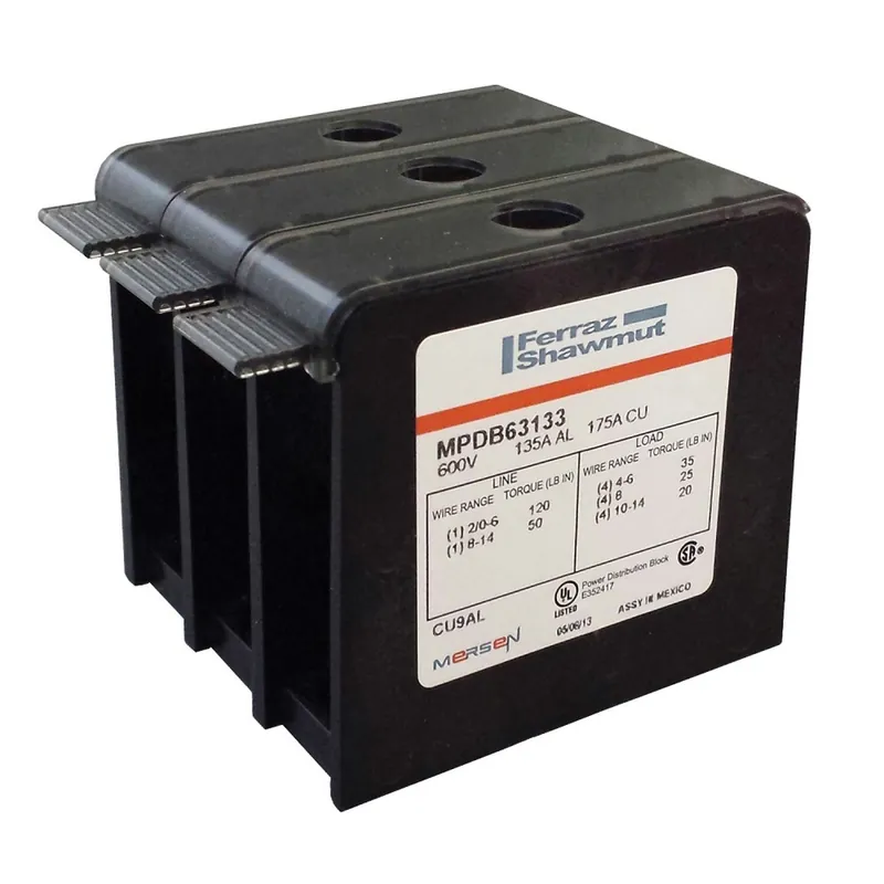 SK0519019-US20260702-105043-0 Mersen MPDB63133 Miniature Open Style Power Distribution Block 600 VAC 175 A 3 Poles 14 to 2/0 AWG 14 to 4 AWG - Image 1